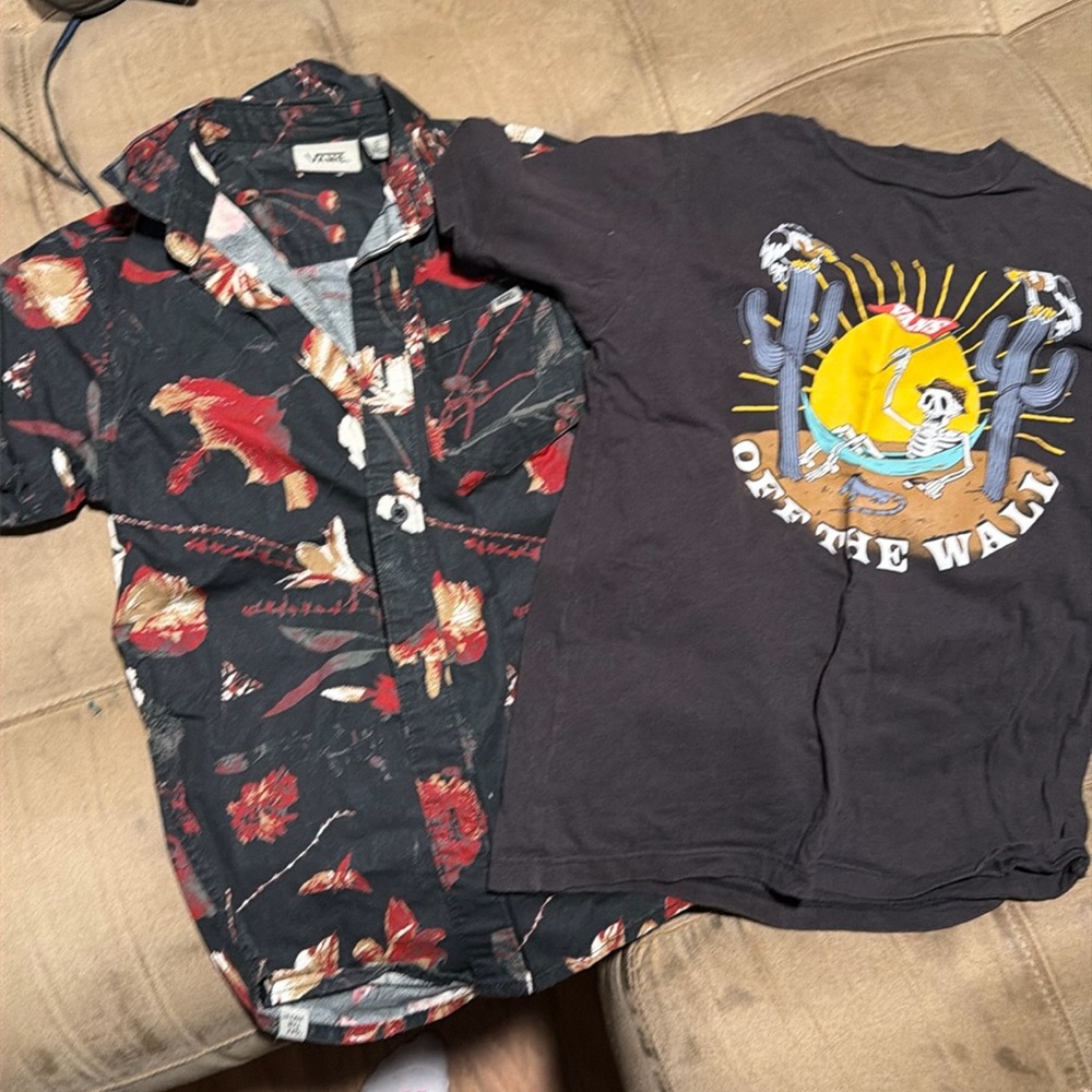 2 kids small Vans (tee and button up)